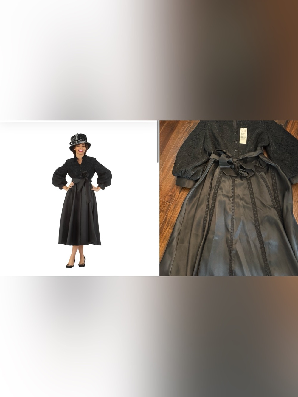Giovanna D1657 Balloon Sleeve Lace & Silky Twill A-Line Dress Black Sz 16W